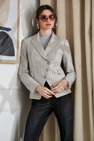 Metallic Tweed 3 Button Blazer Image 2