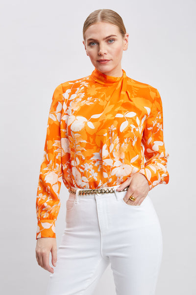 Silk Draped Neck Bloom Shirt Image 1