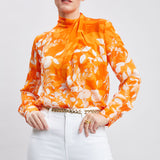 Silk Draped Neck Bloom Shirt