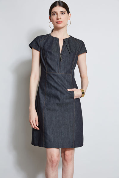 Denim Fit & Flare Zip Dress Image 4