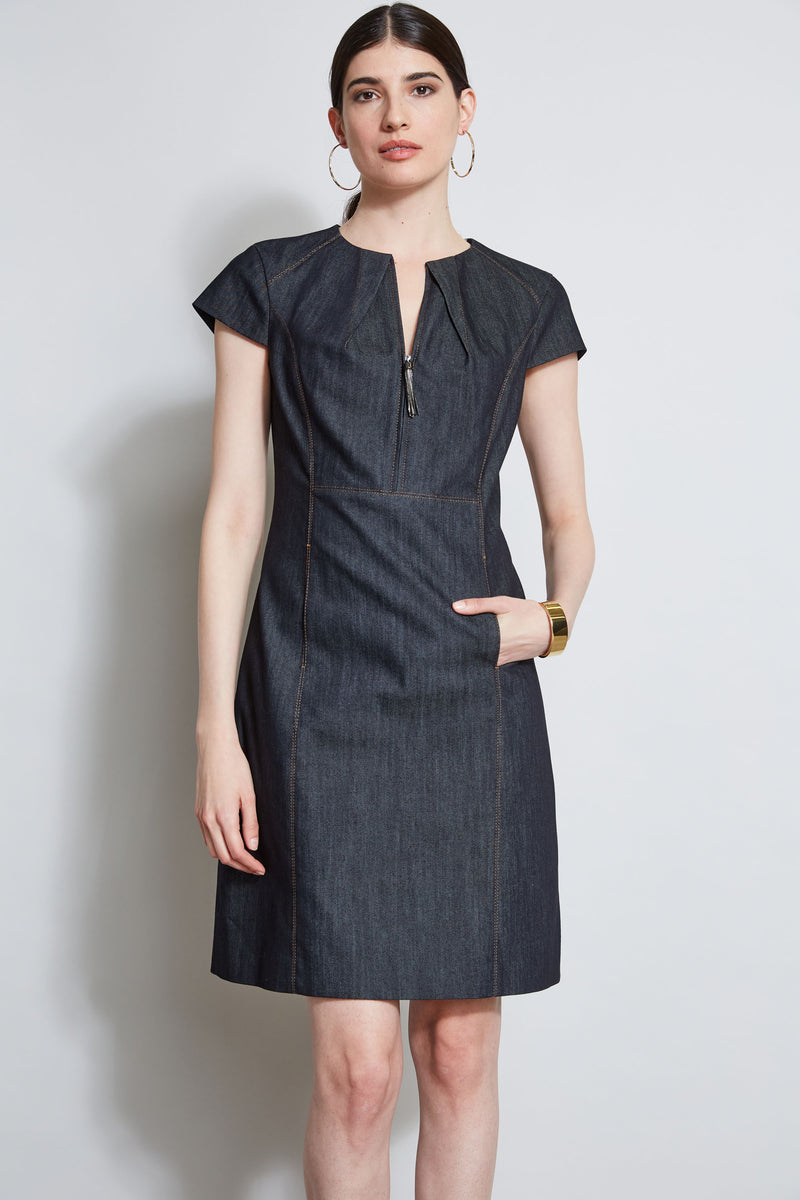 Denim Fit & Flare Zip Dress Elie Tahari Denim Fit & Flare Zip Dress Elie Tahari