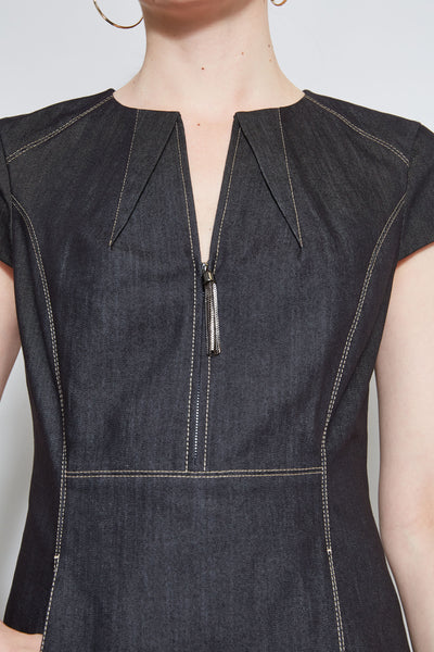 Denim Fit & Flare Zip Dress Image 4