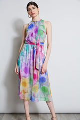 Pigment Floral Silk Chiffon Halter Dress