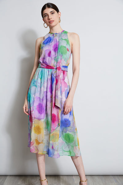Pigment Floral Silk Chiffon Halter Dress Image 3