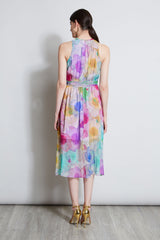 Pigment Floral Silk Chiffon Halter Dress
