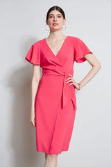 Mock Wrap Flutter Sleeve Dress