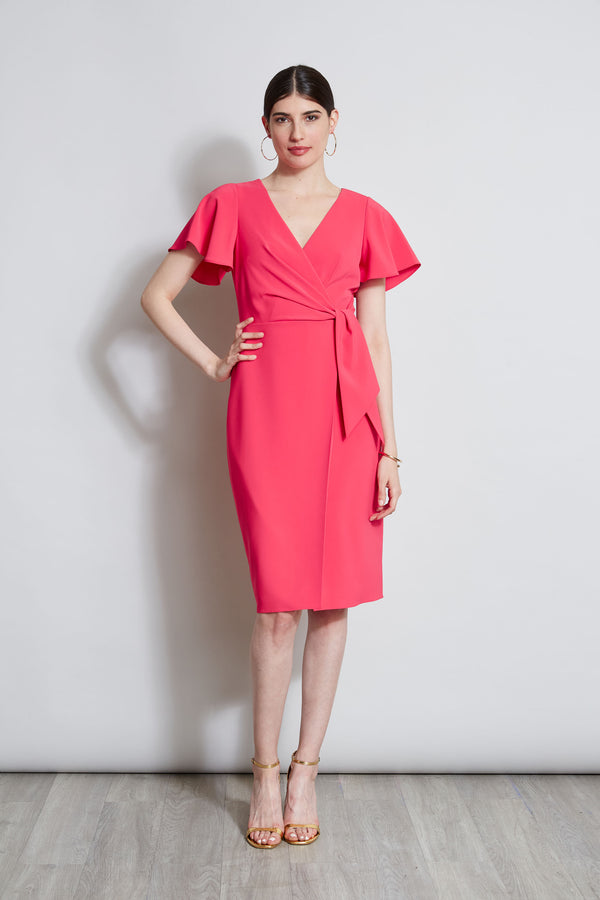 Mock Wrap Flutter Sleeve Dress