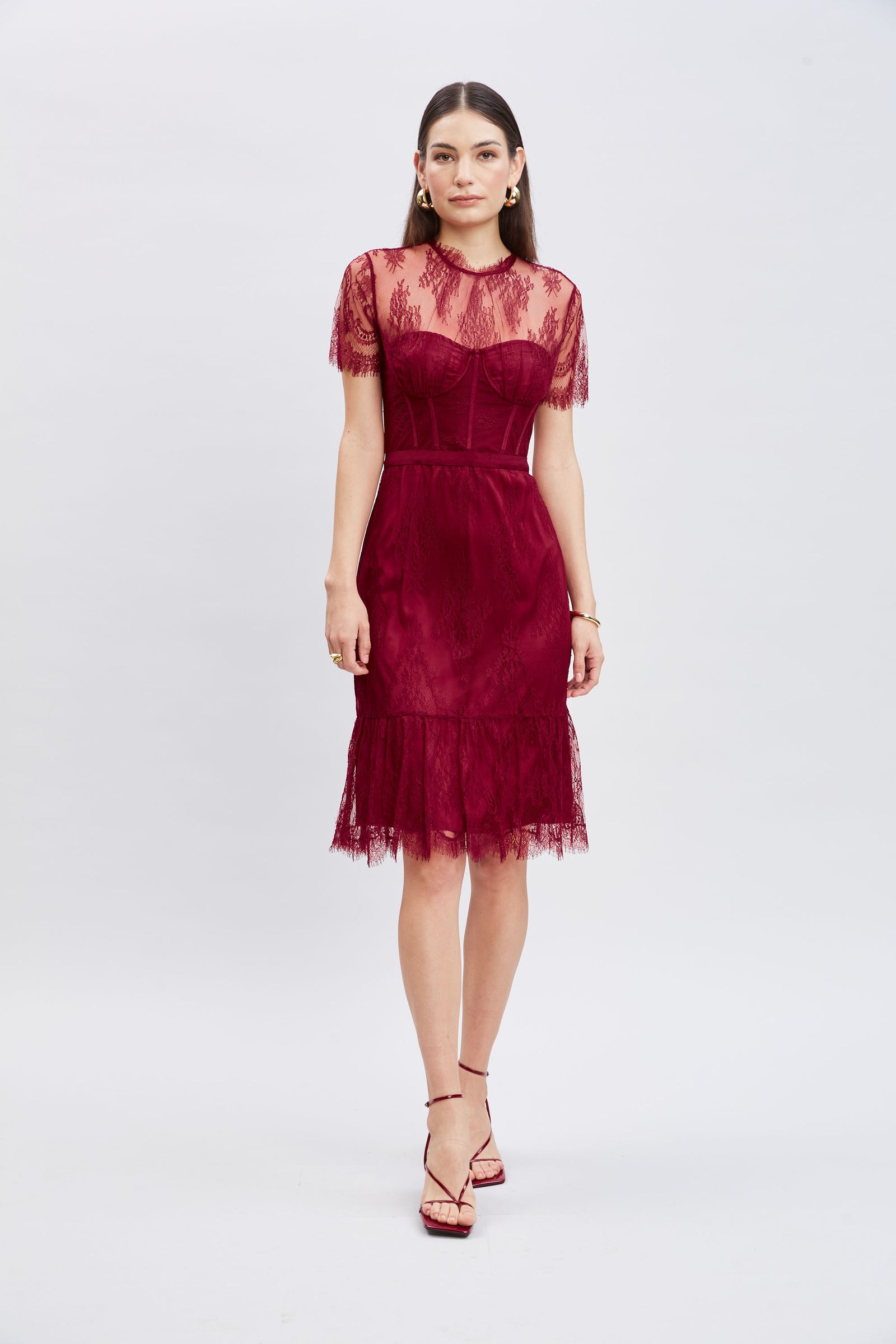 【F】Eaphi nuance tulle bustier Puff Sleeves Corset Bodice Tea Length Short Tulle Dress by