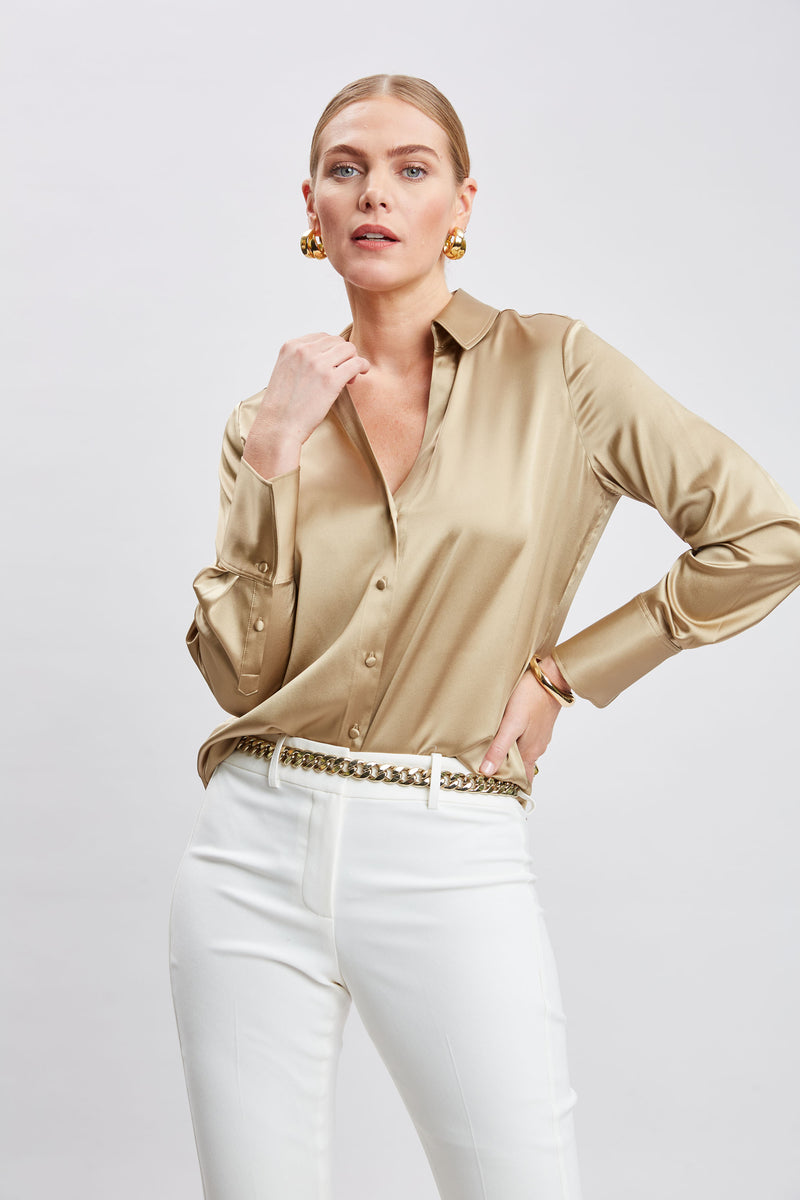 Silk Satin Button Down Shirt