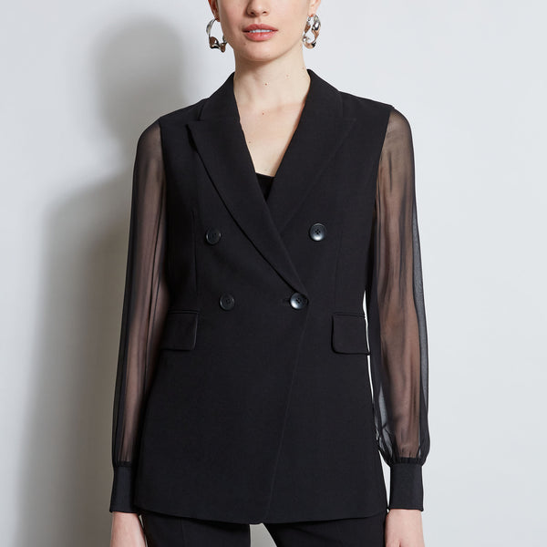 超人気ブティック Double Tahari Elie – Blazer Sleeve Chiffon Breasted ワンピース