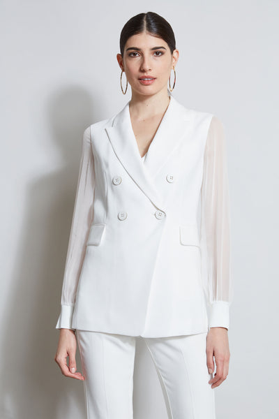 Double Breasted Chiffon Sleeve Blazer Image 1