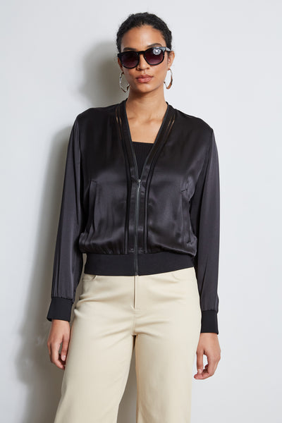 Silk Satin Bomber Jacket Image 1