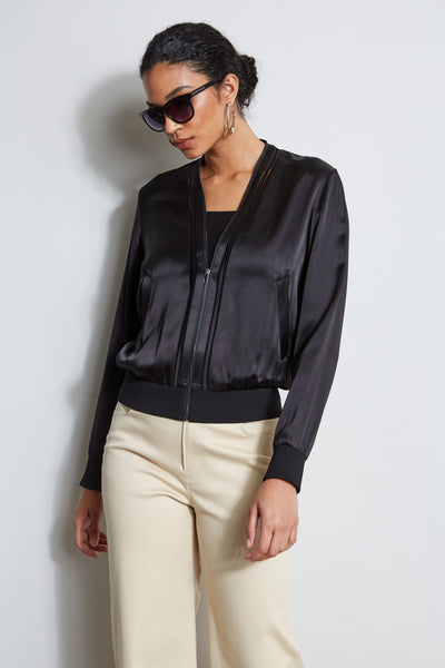 Silk Satin Bomber Jacket Image 4