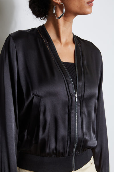 Silk Satin Bomber Jacket Image 5