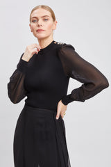 Chiffon Sleeve Button Knit