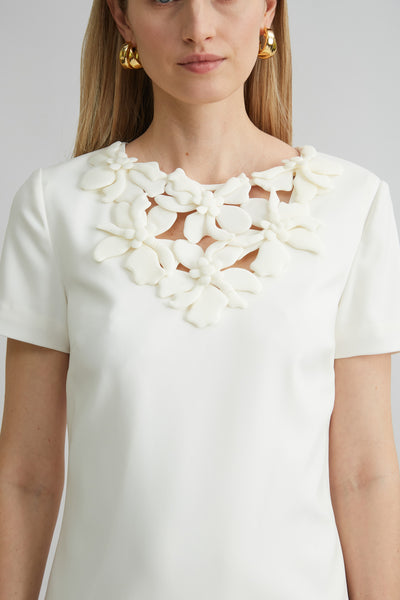 Short Sleeve Flower Applique Dress Image 3
