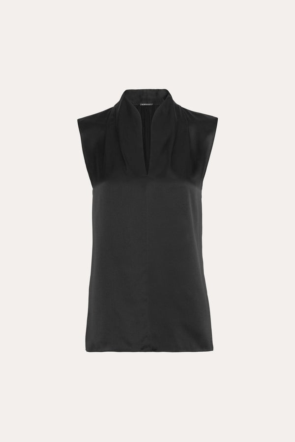 Sleeveless Silk Satin Contour Shirt