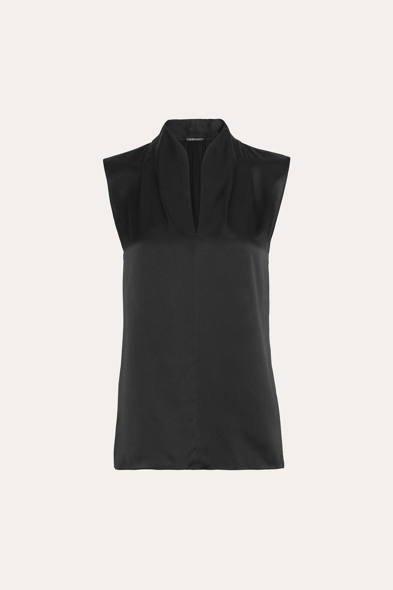 Sleeveless Silk Satin Contour Shirt
