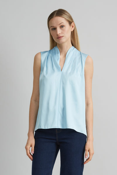 Sleeveless Silk Satin Contour Shirt Image 1