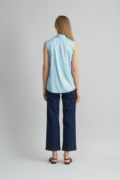 Sleeveless Silk Satin Contour Shirt Image 5