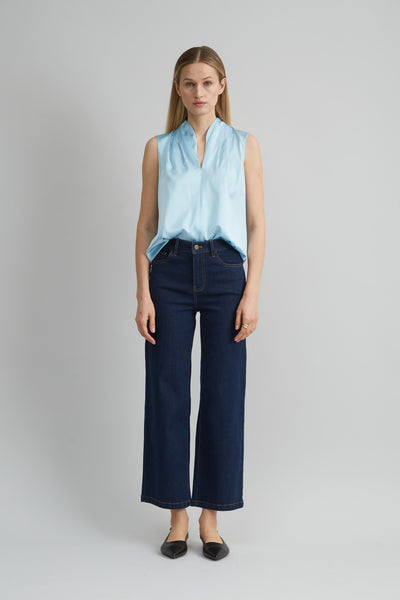 Sleeveless Silk Satin Contour Shirt Image 3