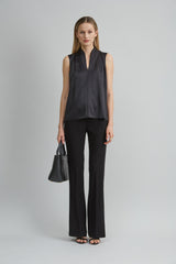 Sleeveless Silk Satin Contour Shirt