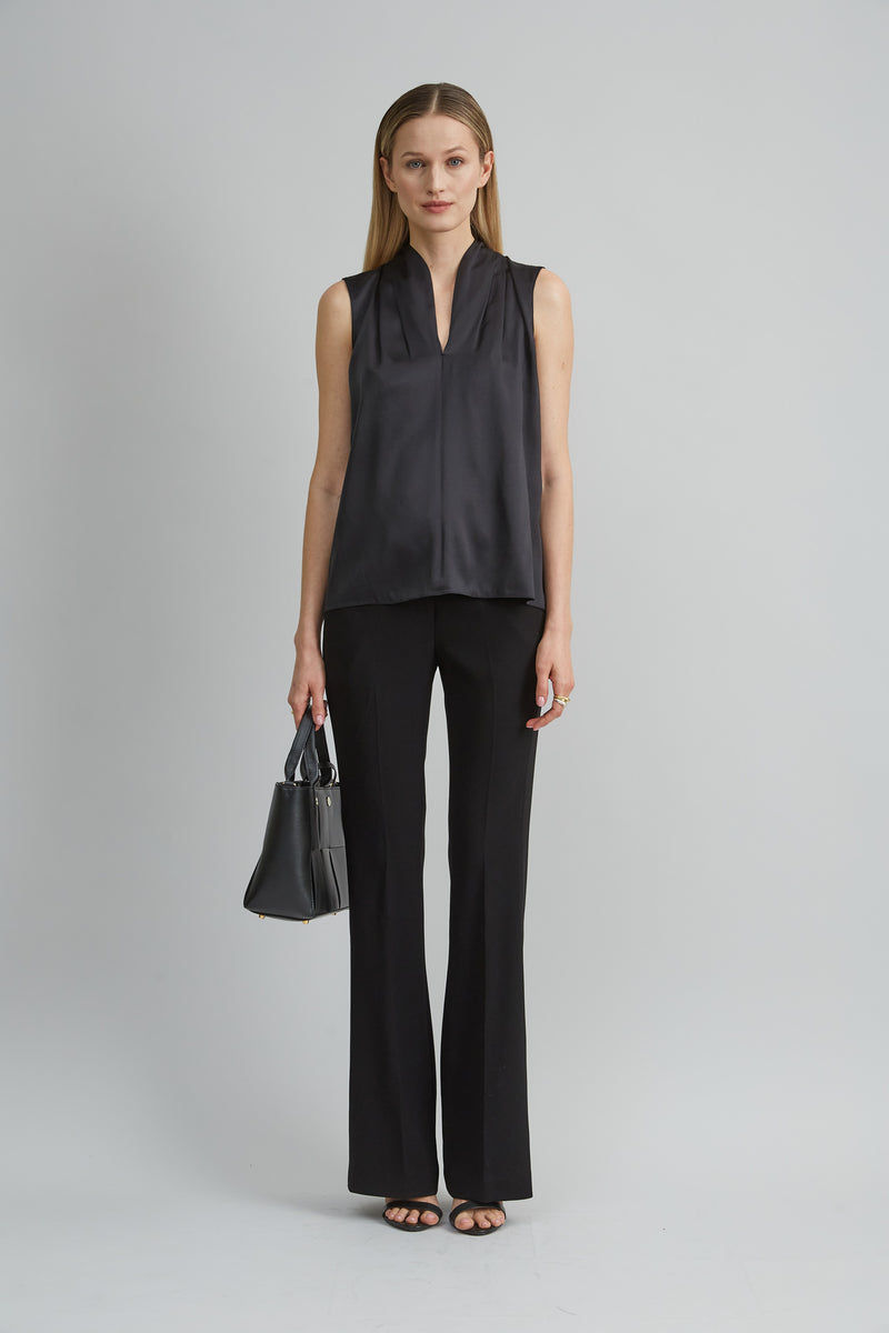 Sleeveless Silk Satin Contour Shirt