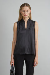 Sleeveless Silk Satin Contour Shirt