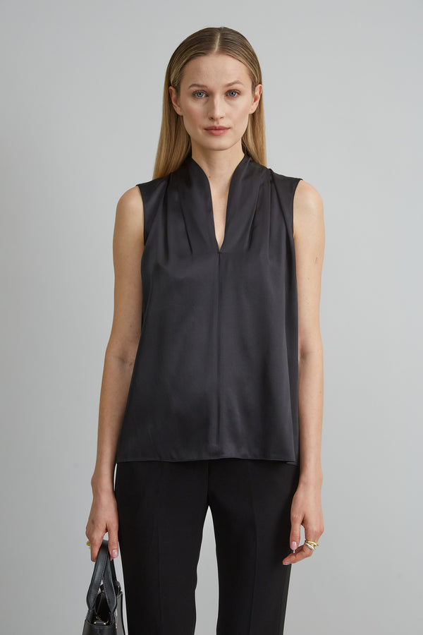 Sleeveless Silk Satin Contour Shirt