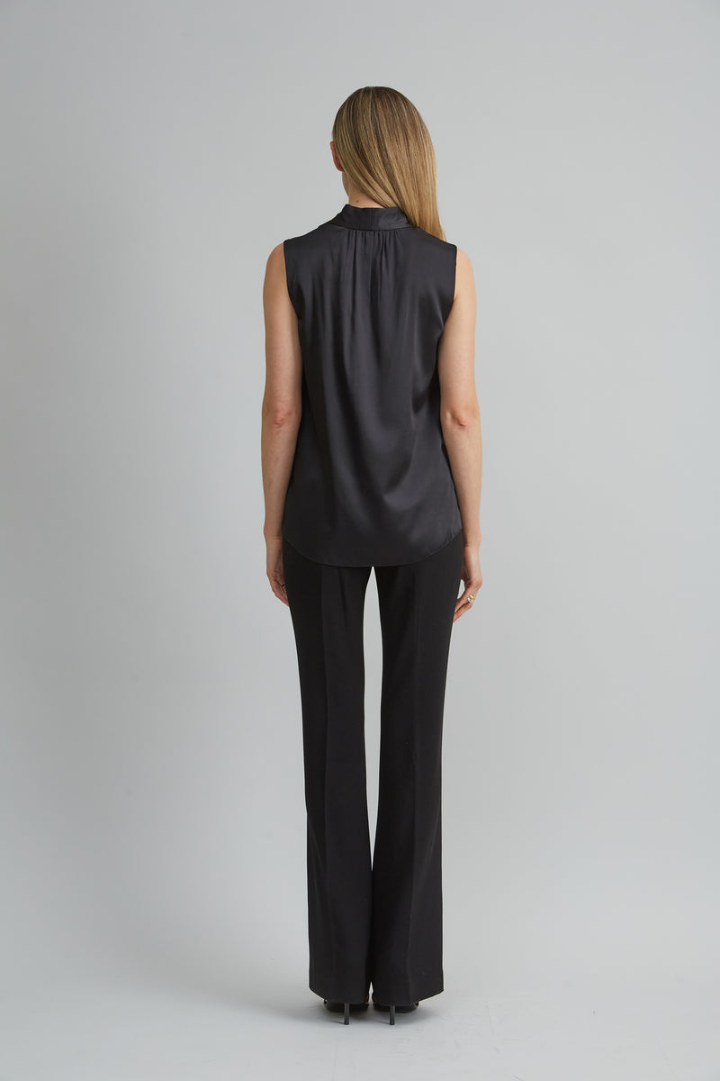 Sleeveless Silk Satin Contour Shirt