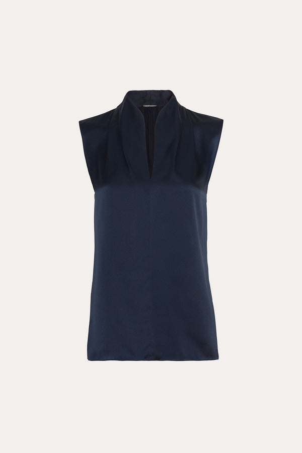 Sleeveless Silk Satin Contour Shirt