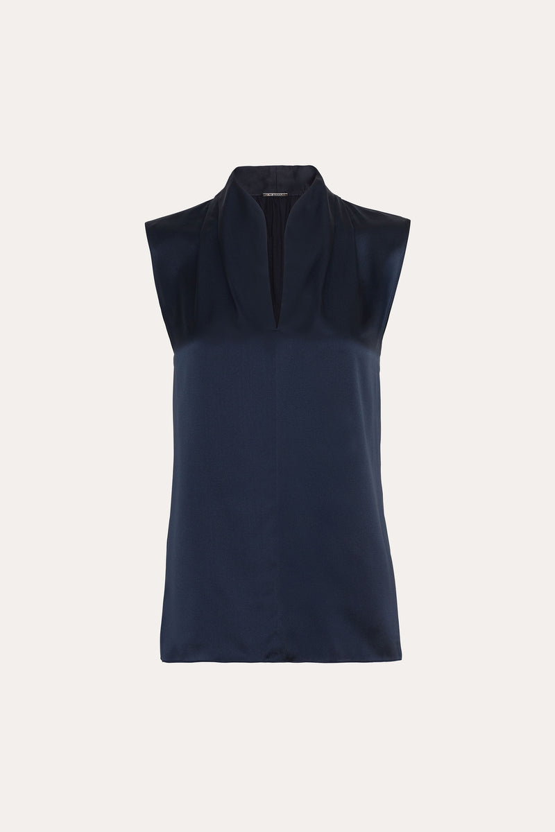 Sleeveless Silk Satin Contour Shirt
