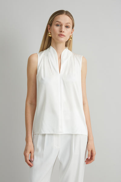 Sleeveless Silk Satin Contour Shirt Image 3