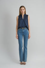 Sleeveless Silk Satin Contour Shirt