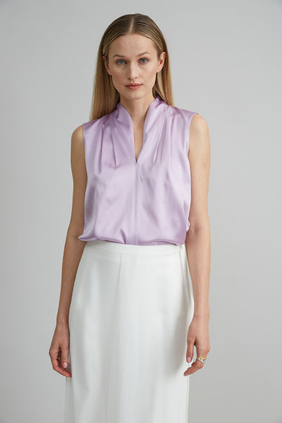 Sleeveless Silk Satin Contour Shirt Image 1