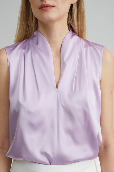Sleeveless Silk Satin Contour Shirt Image 4