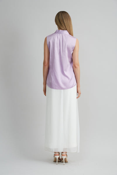 Sleeveless Silk Satin Contour Shirt Image 5