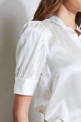 Silk Satin Ruched Sleeve Shirt