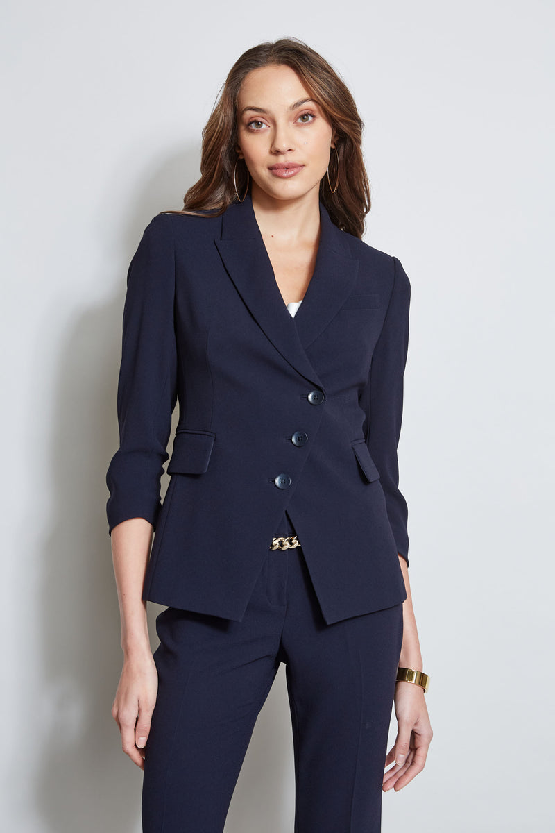 3 Button Ruched Sleeve Blazer