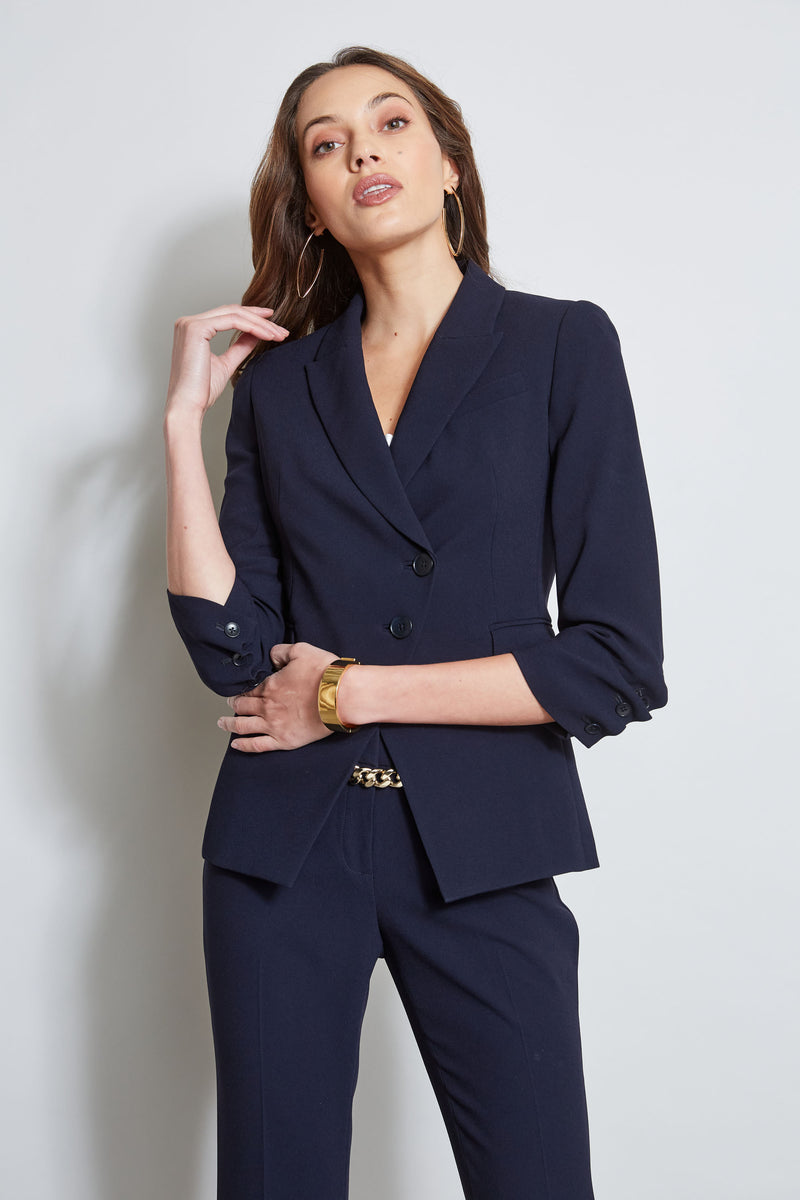 3 Button Ruched Sleeve Blazer