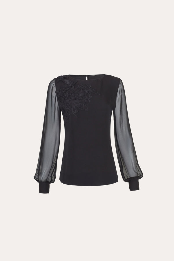 Floral Applique Silk Shirt