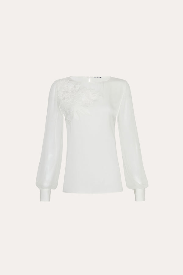 Floral Applique Silk Shirt