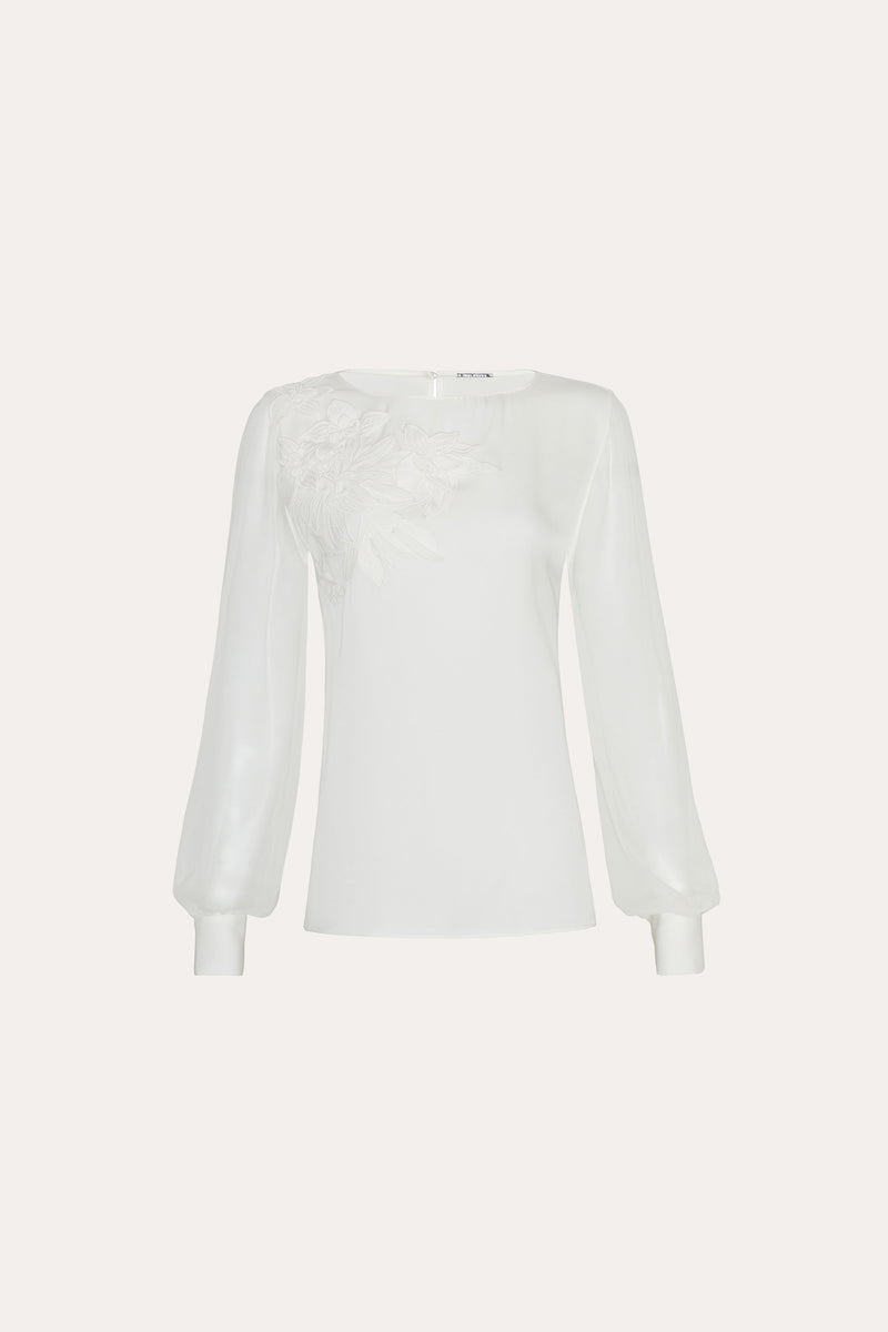 Floral Applique Silk Shirt