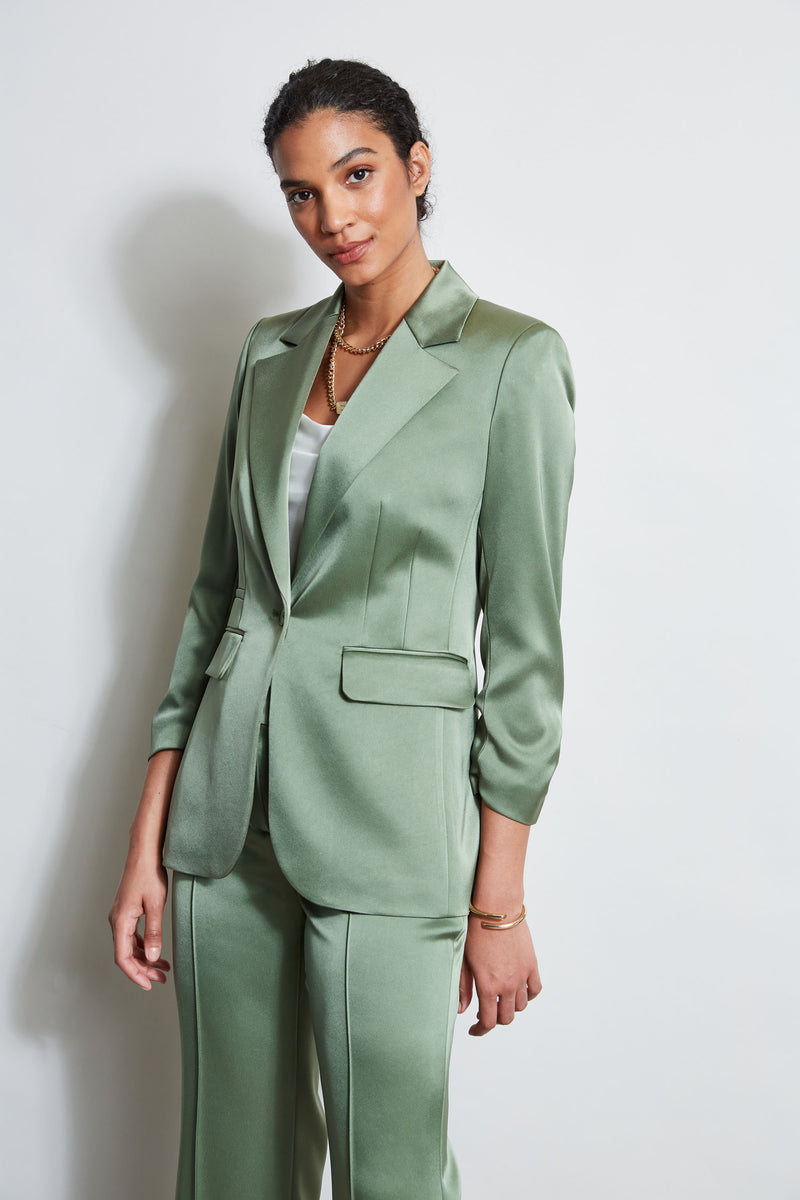 Satin Ruched Sleeve Blazer