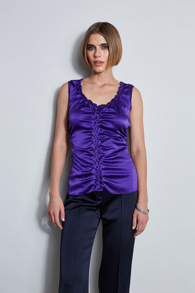 Silk Satin Braid Ruched Top Image 1