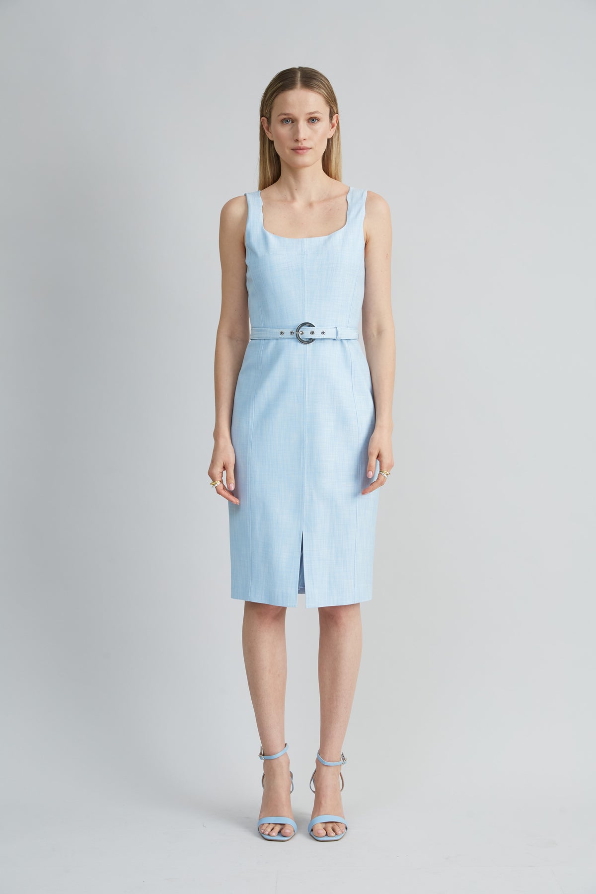 スーツ・フォーマル・ドレス LE'RURE Sleeve less scallop dress Scalloped-trim Shift Dress In Linen For Women | J.Crew