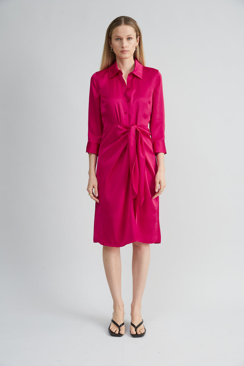 Satin Tie Shirt Dress Cyclamen / 10 Satin Tie Shirt Dress Cyclamen / 10