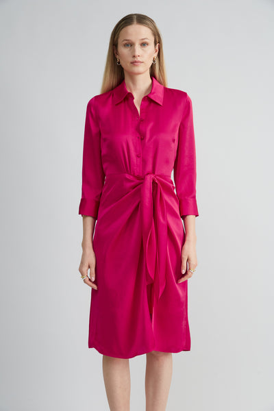 Satin Tie Shirt Dress Image 2