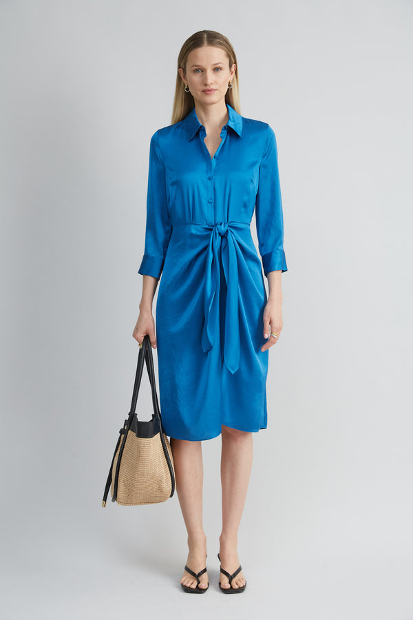 Satin Tie Shirt Dress