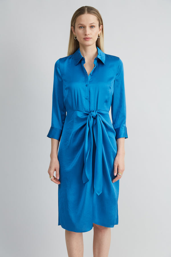 Satin Tie Shirt Dress